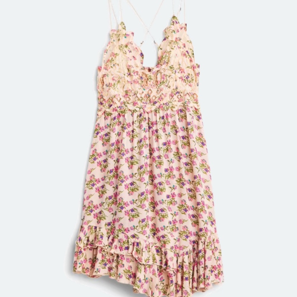 Free People Floral Mini Dress - Pink and Green